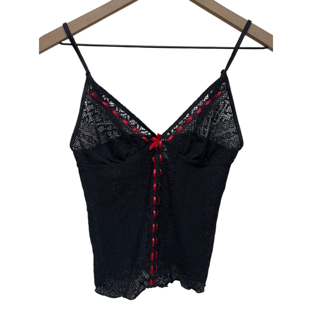 Y2K Rampage Babydoll Lace Lingerie Cami Top S Sheer Grunge Whimsigoth‎ Black Red